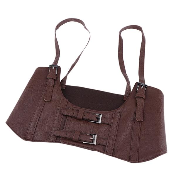 Dam sexigt läder elastiskt brett band midjebälte Waspie korsett Cinch underbyst Brown 74cm
