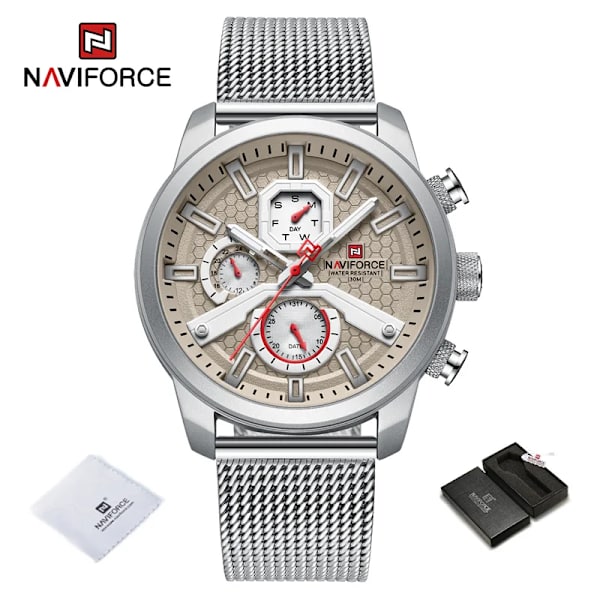 NAVIFORCE Kalenderklockor för män Casual Watch för män Quartz Armbandsklocka i rostfritt stål Watch Masculino 2022 SGY-BOX