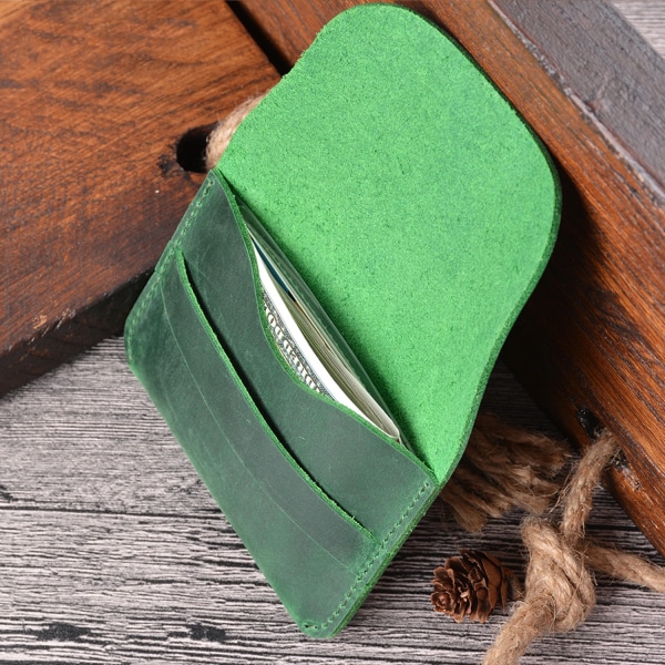Enkel korthållare i äkta läder Creative Retro Casual Mini plånbok Första lager Kohud Läder Liten förvaring Green