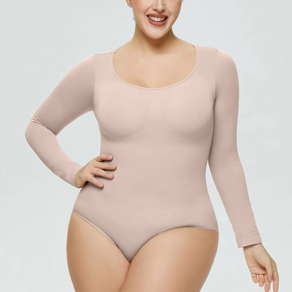 Menty Body Shaper Underkläder Magen Slimming Butt Lifting Bodysuit Korsett Damer Tight Långärmad Shapewear Khaki M