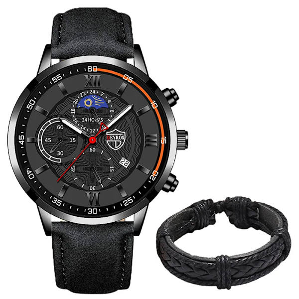 Män Watch Lyxig rostfritt stål Quartz Armbandsur Man Business Casual Läderarmband Manlig självlysande klocka Klockor As shown 10