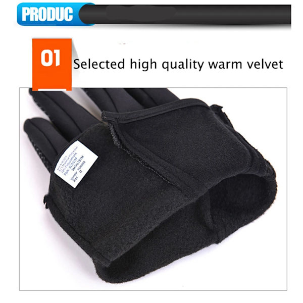 1 par handskar Anti-halk Vindtät thermal varm pekskärmshandske Andas Tactico Vinter Herr Dam Svarta Dragkedja Handskar Black M