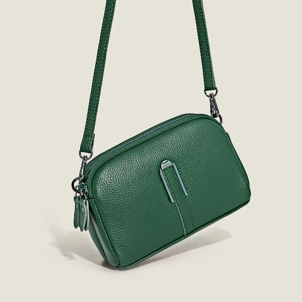 Enkel design Kohudsväska Damväska Trend Klassisk mobilväska Plånbok i äkta läder Crossbody-väska med en axel Green Mini(Max Length20cm)