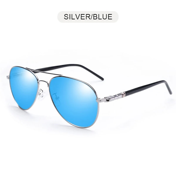 FUQIAN Mode Pilot Män Polariserade Solglasögon Oversized Metal Aviation Man Solglasögon Klassiska Svarta Driving Shades UV400 Silver Blue Polarized