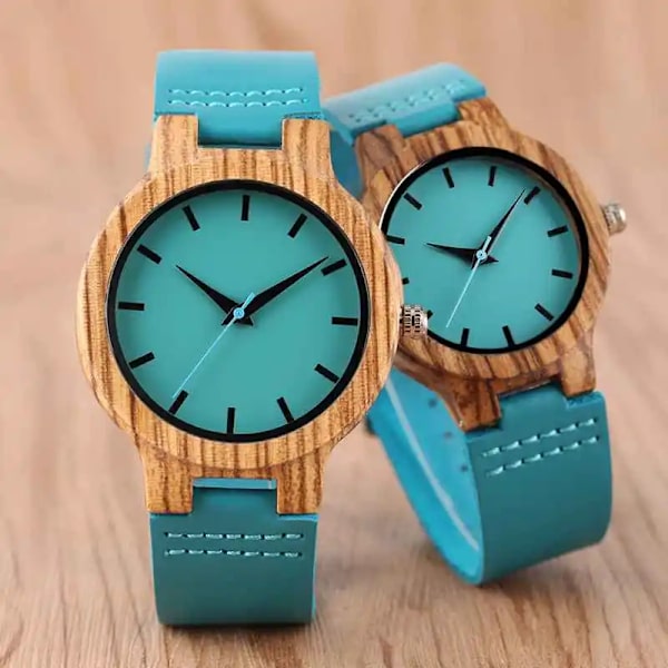 Top Lyx Royal Blue Wood Watch Quartz Armbandsur 100 % naturlig bambu Klocka Mode Läder Alla hjärtans dag Bästa presenterna 2020 NYHET Men Size