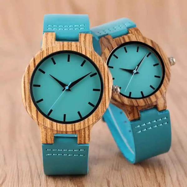 Top Lyx Royal Blue Wood Watch Quartz Armbandsur 100 % naturlig bambu Klocka Mode Läder Alla hjärtans dag Bästa presenterna 2020 NYHET Women Size