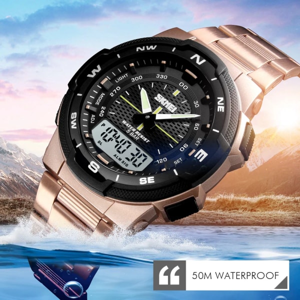 Mode SKMEI Brand Outdoor Sport Watch Herr 50m Vattentät Digital Quartz Dual Time Militära Sportklockor Klättring Simklocka rose gold watch