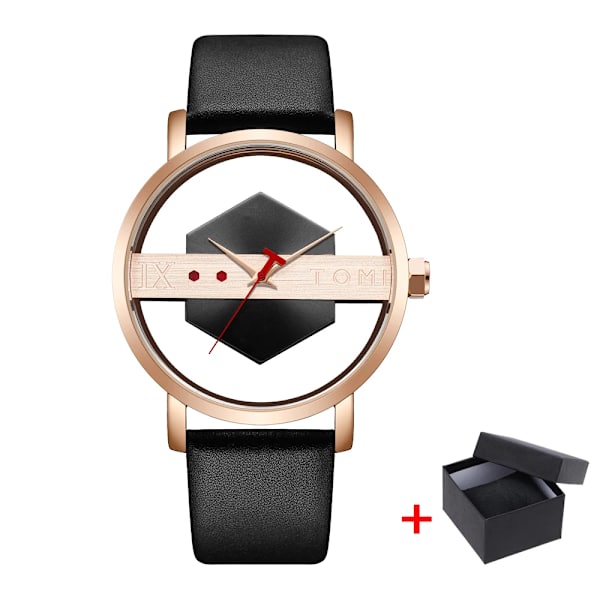 Enkla klockor för män Toppmärke 2023 Mode Quartz Armbandsur Dam Creative Halv Transparent Urtavla Unisex Armband reloj hombr 758 Black rose gold