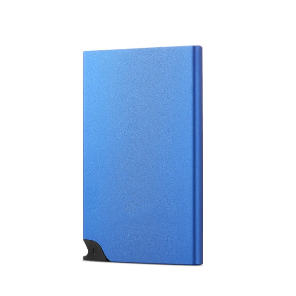 Ny Creative Metal Korthållare Pop Up Button Slim Plånböcker Lyxig RFID-skyddsminificka för män och kvinnor Blue