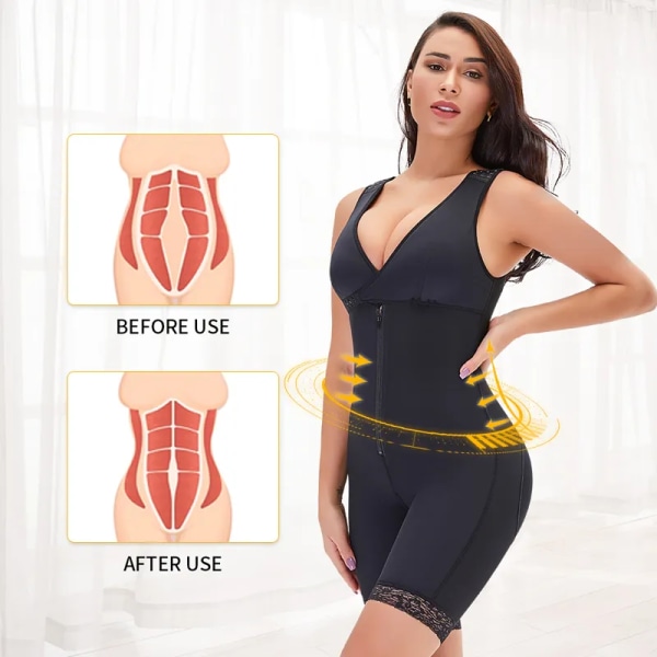 Kvinnor Postpartum gördel Shapewear Magkontroll Öppen byst Helkroppsformare Bantning Bodysuit Waist trainer Fajas S6XL Black S