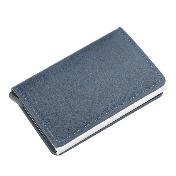 Smal aluminiumplånbok med elasticitet på baksidan ID Kreditkortshållare Mini RFID-plånbok Automatisk pop up case blue B style