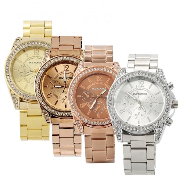 Lyxiga armbandsklockor för kvinnor Mode glänsande strass rostfritt stål Analog kvartsarmbandsur Watch Casual Silver