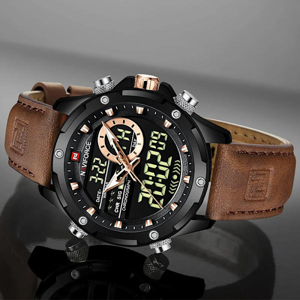 NAVIFORCE Digital Herr Watch Vattentät Armbandsur LED Quartz Klocka Sportklocka Man Stora Watch Herr Relogios Masculino S GN With Box