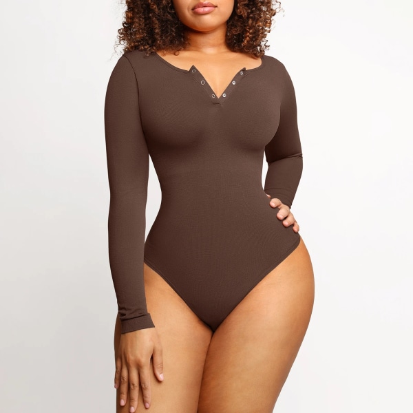 HEXIN Women's Colombianas Faja Shapewear Body Ytter långärmad stringtrosa Full täckning Platta buken Rumplyft Kroppsformad Brown XL-XXL