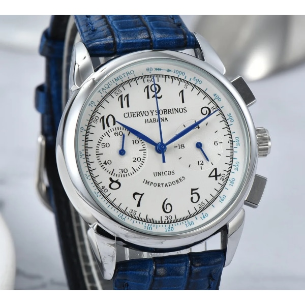 CYS-Historiador Watch Multifunktionell Lyx Date Watch Mode Klassisk Top Läderrem Vattentät Kvarts Watch blue