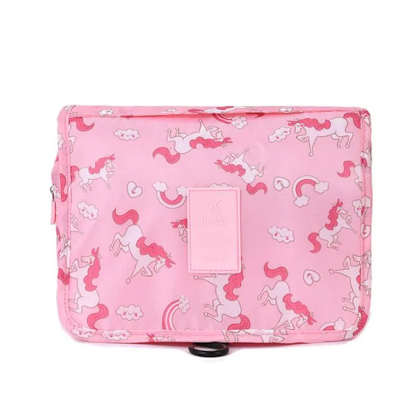 Resor för män och kvinnor kosmetiska väska Nylon Vattentät sminkväska med hög kapacitet Toalettartiklar förvaringsväska Damer Neceser Badrumspåse Pink  pony