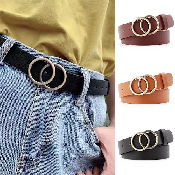 Dammode Stor dubbelring Cirkel Metallspänne Bälte Vild midjeband Dam Breda läderremmar Bälten för fritidsklänning Jeans Style 2 Camel One Size