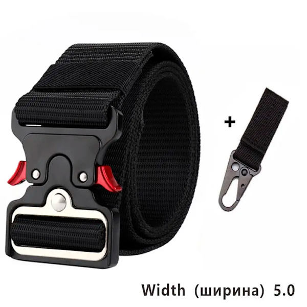5,0 cm brett armébälte taktiskt militärt nylon midjebälten Quick release Jaktträning Stark metallspänne polis 5.0cm black A 1hook 125cm