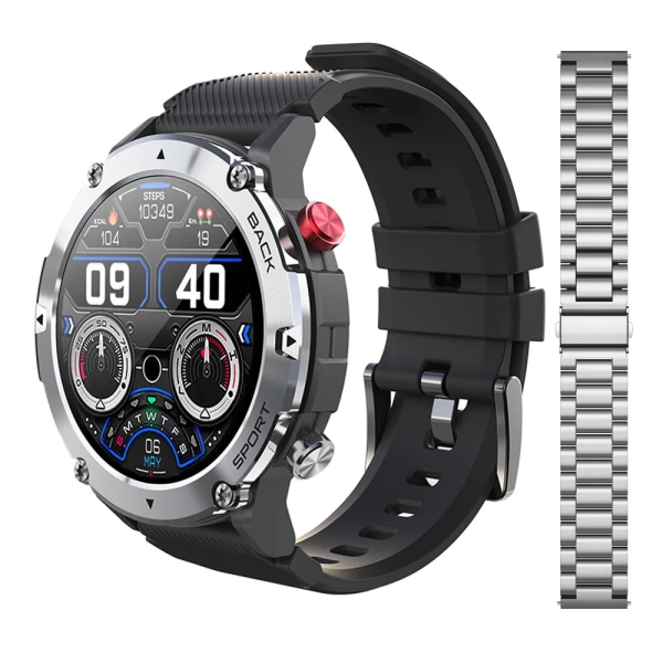 LEMFO LF26 Max Smart Watch Herr Bluetooth Call Smartwatch IP68 Vattentät 360 HD Screen Standby för Android IOS Silver silver