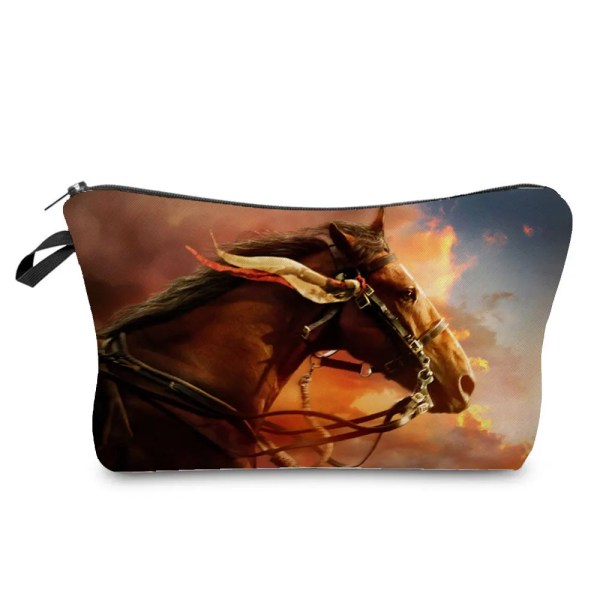Print sminkväskor för kvinnor Djur Casual flicka kosmetikaväska Miniresor Eco Återanvändbar toalettväska Student pennväska hz7685 Horse