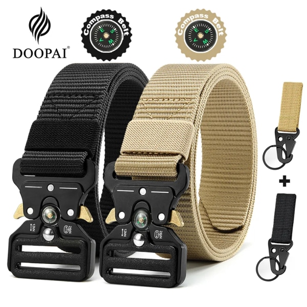 Herrbälte Army Utomhus Jakt Kompass Taktisk Multi Combat Survival Marine Corps Canvas För Nylon Man Lyxbälten ZNZYD-BKGR 125cm
