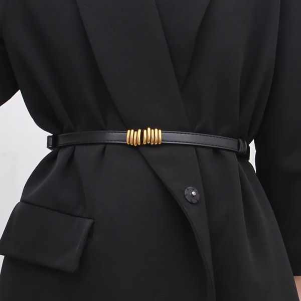 Nytt läder tunt bälte för kvinnor metall häng spänne midjerem Lyx märke designer kvinnlig klänning byxa dekoration midjeband Black(.639) 95cm(.639)