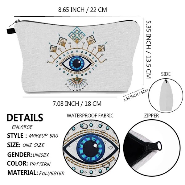 Turkish Blue Evil Eye Bärbar Kvinnor Reseförvaringsväska Liten toalettartiklar Organizer Kosmetisk väska Vattentät Kvinnlig Lucky Makeup Bag hz2590 Eye Bag