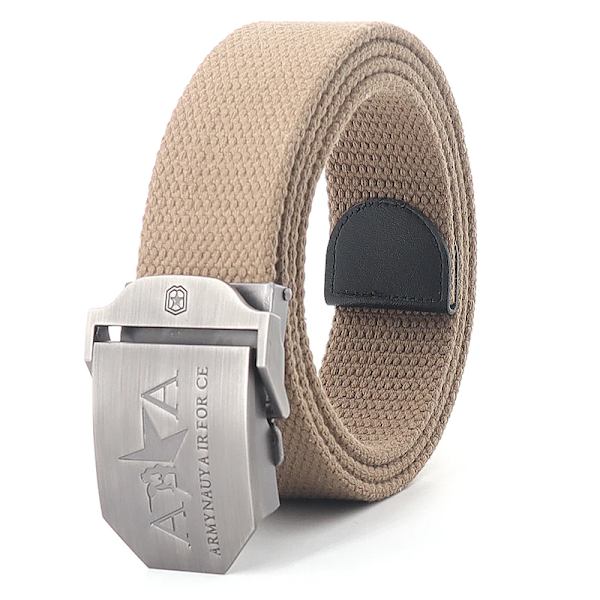 Män och kvinnor Militär canvas bälte metall automatiskt spänne utomhus militär träning taktiskt bälte polis unisex jakt jeans gördel Dark khaki 130cm