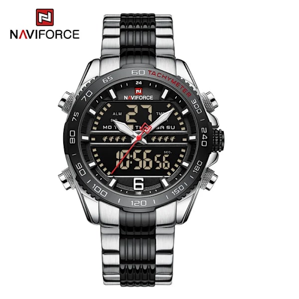 NAVIFORCE Top Brand Lyx Watch Herr Vattentät Quartz Digital Led Man Klocka Militär Sport Rostfritt stål Man Armbandsur 9163 NA919505 without box