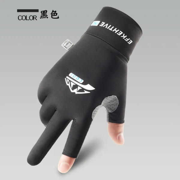 Vårsommarhandskar Herr Dam Is Silke Cool Pekskärm Fiske Tvåfinger Elastisk Cykling Tunna Solskydd Körhandskar two-finger black M