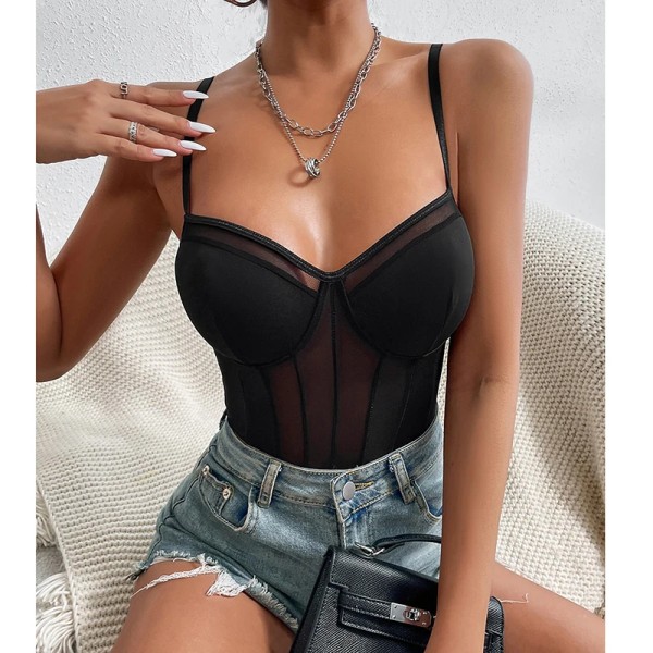 Sexig Body Shapewear Djup V-ringad Body Shaper Stringformare Waist trainer Dam Justerbar rem Vadderad Push Up BH Korsetttopp Brown L