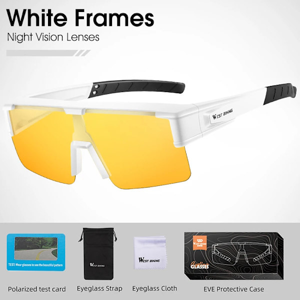 WEST BIKING Myopic Polarized Square Solglasögon Män Photochromic Cykling Passform över glasögon Köra Fiske Glasögon Cykelglasögon White x Night Vision