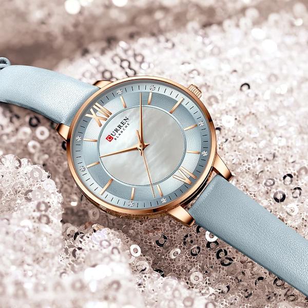 CURREN Watch for Women Lyx Casual Clock Läder Quartz Brandes Damarmbandsur Mode blue box