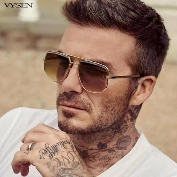 David Beckham Style Lyxiga Metall Fyrkantiga Solglasögon För Män Kvinnor Nytt i Mode Oregelbundna solglasögon Man Bruna nyanser UV400 C1 Black With The box