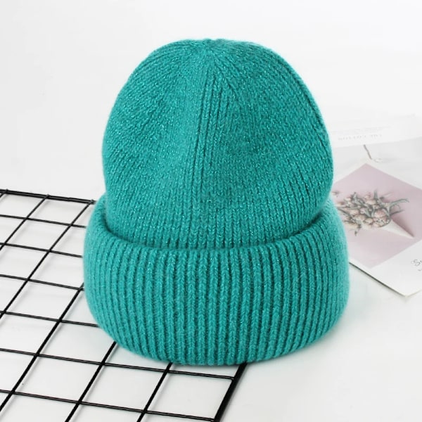Visrover 9 Färger Unisex Solid Färgade Mössor Vinterhatt För Kvinna Stickad Bonnet Acryl Kvinna Höst Varma Skullies 4-lurex green(.101)