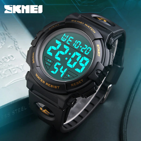 SKMEI Sportklockor för män Digital LED Elektronisk Multifunktion Utomhus Sport Vattentät Simma Herr Student Casual Watch Army Green