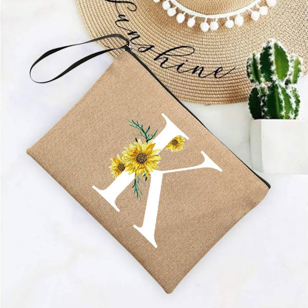 Inledande brev Blomma Linne Dragkedja Kvinnor Kosmetikväskor Mujer Bolsa Sommar Beach Organizer Case Neceser Sminkväska Q06624-A012BR-S