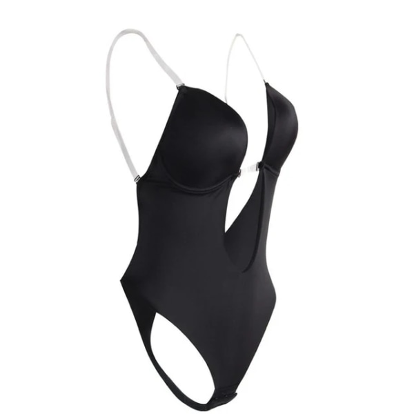 Kvinnors helkroppsformare Backless Shaperwear Stringtrosa Seamless U Plunge Shapers Push-up Bantning BodySuit Midja Shaperwear Black XL