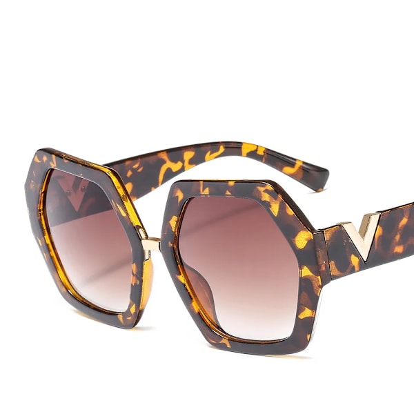 Nytt mode för kvinnor oregelbundna överdimensionerade solglasögon Retro Designer Solglasögon för damer Trendiga nyanser av högsta kvalitet UV400 glasögon Leopard Tea As the picture