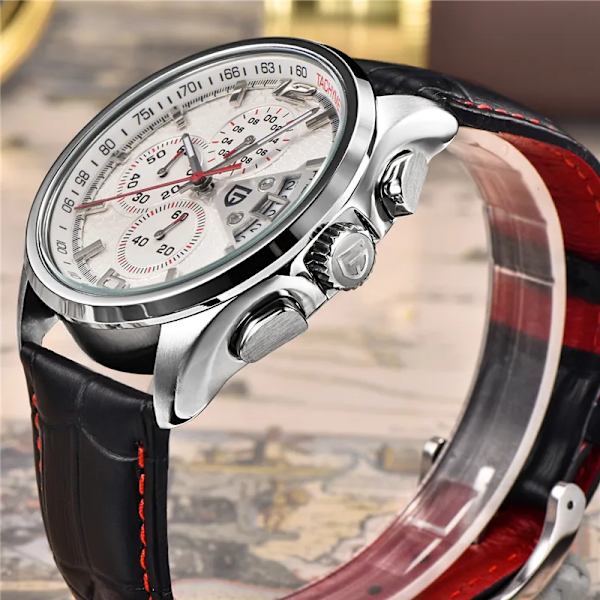 2021 PAGANI DESIGN Herr Kvartsklockor Lyxmärken Moderörelse Militärklockor Läderkvartsklockor Relogio Masculino white red B
