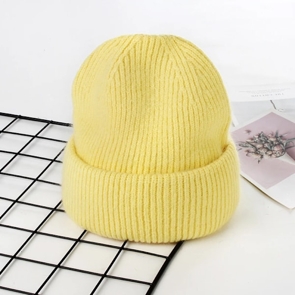 Visrover 9 Färger Unisex Solid Färgade Mössor Vinterhatt För Kvinna Stickad Bonnet Acryl Kvinna Höst Varma Skullies 1-yellow(.102)