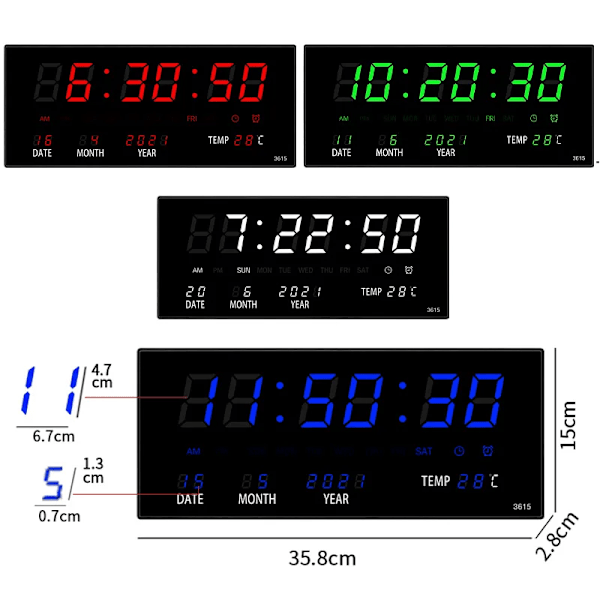Lysande Digital Väggklocka Alarm Timvis Ringsignal Temperatur Datum Kalender Bordsklocka Elektronisk LED-klocka Dekoration Med Kontakt Red