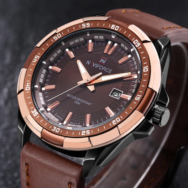NAVIFORCE Herrklockor Topp Lyx Märke Mode Sport Klockor Herr Vattentät Quartz Clock Man Army Military Läder Watch BCE