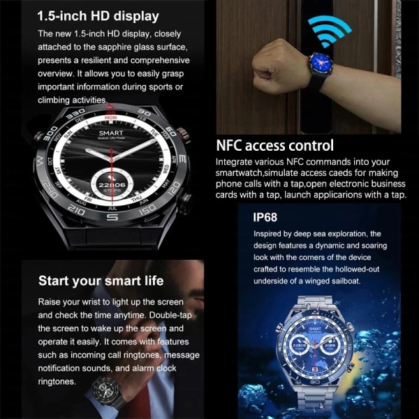 Ny NFC Smart Watch Herr Smart Bluetooth Call Sport GPS Track Smartwatch Dam Hjärtfrekvens EKG PPG Smartwatch För Android ios Black Leather Original box