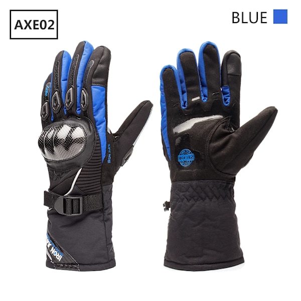 Iron Jia'S Vinter Motorcykelhandskar Varma Vattentäta Skyddande Guantes Moto Pekskärm Motorcykelkörning Motosiklet Eldiveni AXE02-Blue XXL