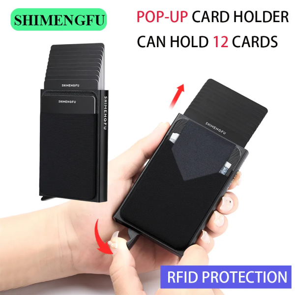 Pop Up RFID ID-korthållare Man Plånbok Minipaket Aluminium Metall Skyddsutrustning Förvaringsväska Smart Quick Release Damväska 10 Cards Red