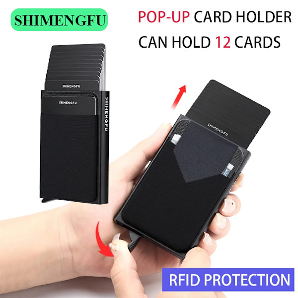 Pop Up RFID ID-korthållare Man Plånbok Minipaket Aluminium Metall Skyddsutrustning Förvaringsväska Smart Quick Release Damväska 7 Cards Red