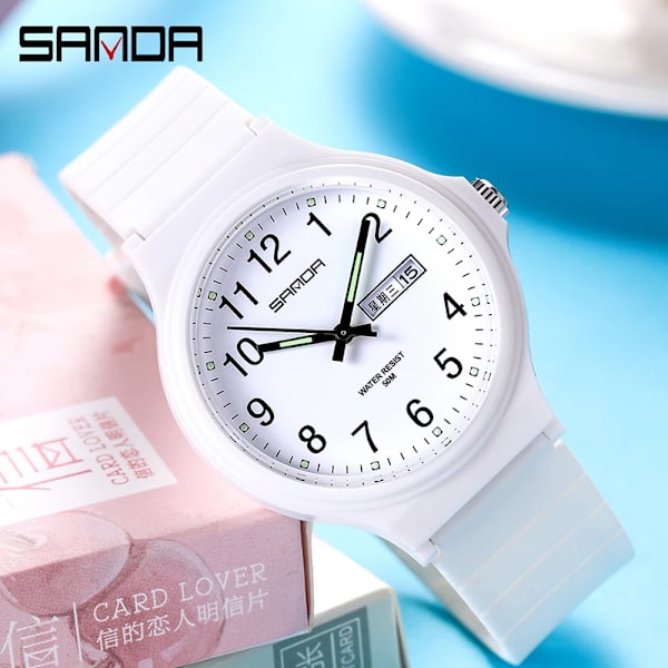 Mode Sanda Toppmärke Calenda Quartz Watch Minimalism Style Damarmbandsur Enkel Svart Vit Vattentät Watch Klocka Reloj white