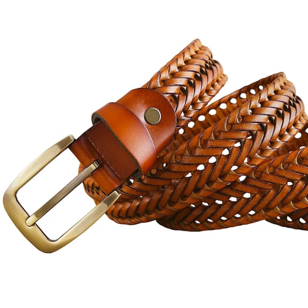 Lyxigt äkta läder flätat bälte man Mode män bälten Kvalitet koskinn med konstläder midjerem hane för jeans B 3,3 cm Brown 100cm