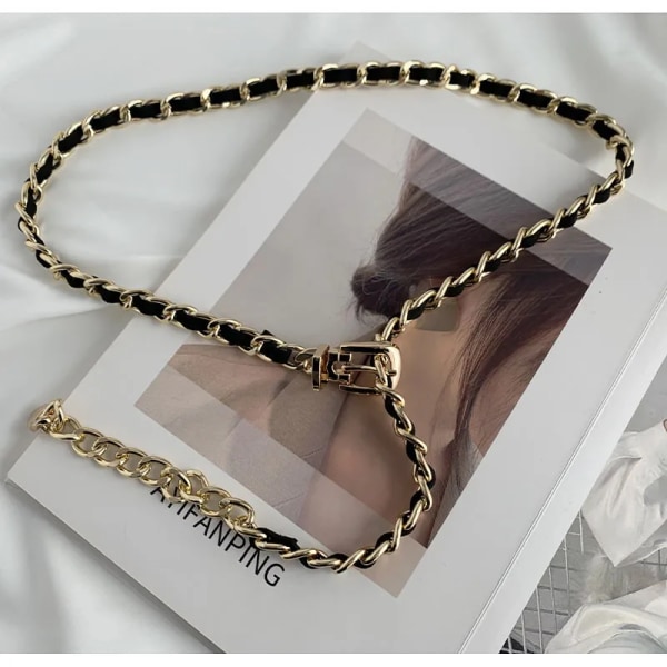 Kvinnor Midjekedja Bälte Guld Kroppsklänning Bälte Kvinnlig Läderbälte Mini Mode Kvinna Tunn Kedja Tygtillbehör 115cm B Belt Chain